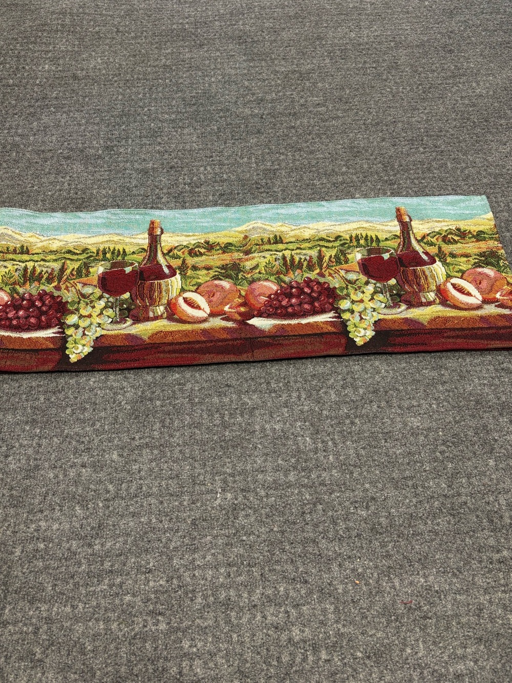 Wine & Fruit Tapestry Table Runner Italian Vineyard Scene 66 inches